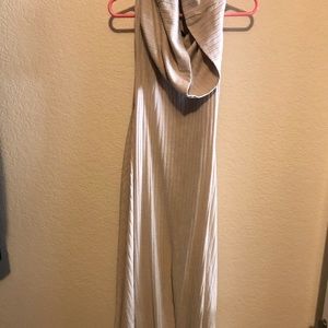 Tan mid length dress w/ scarf like neck attached